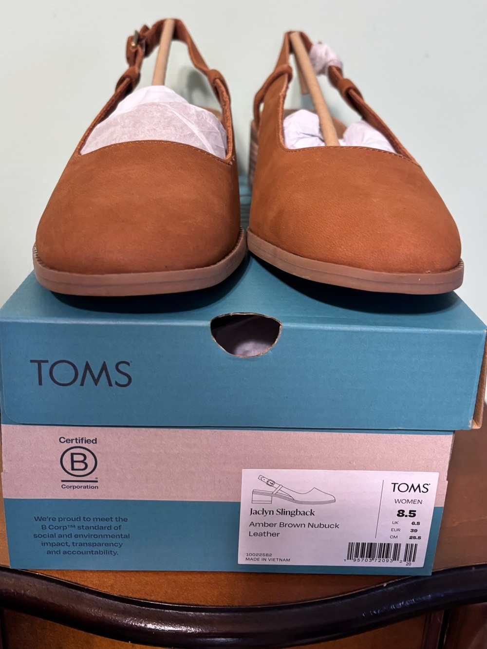 TOMS Jaclyn Slingback Amber Brown Nubuck Leather Women's Mules - Picture 3 of 8